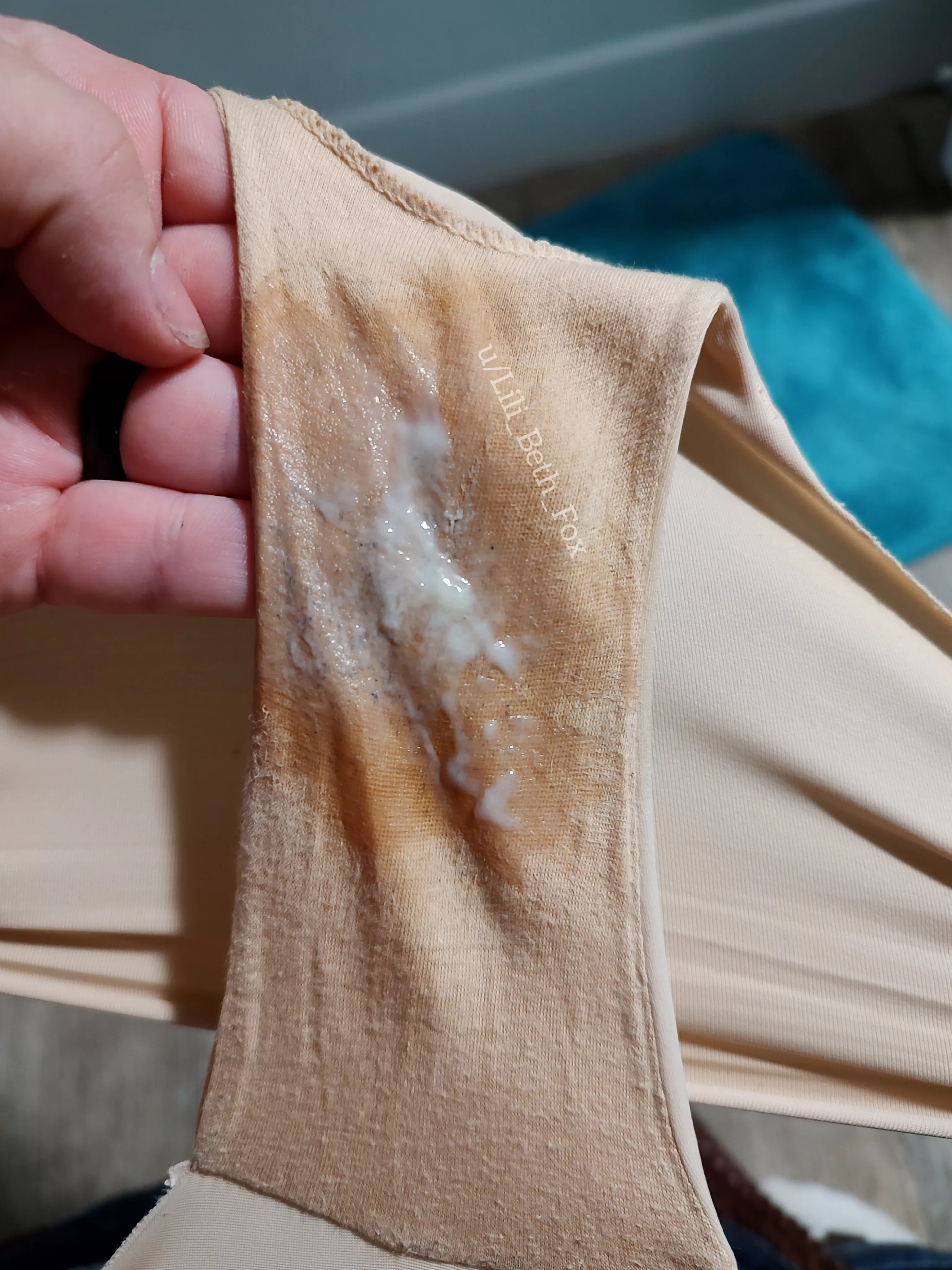 Day 3 of these creamy nude panties - love the way my wet darkens them!