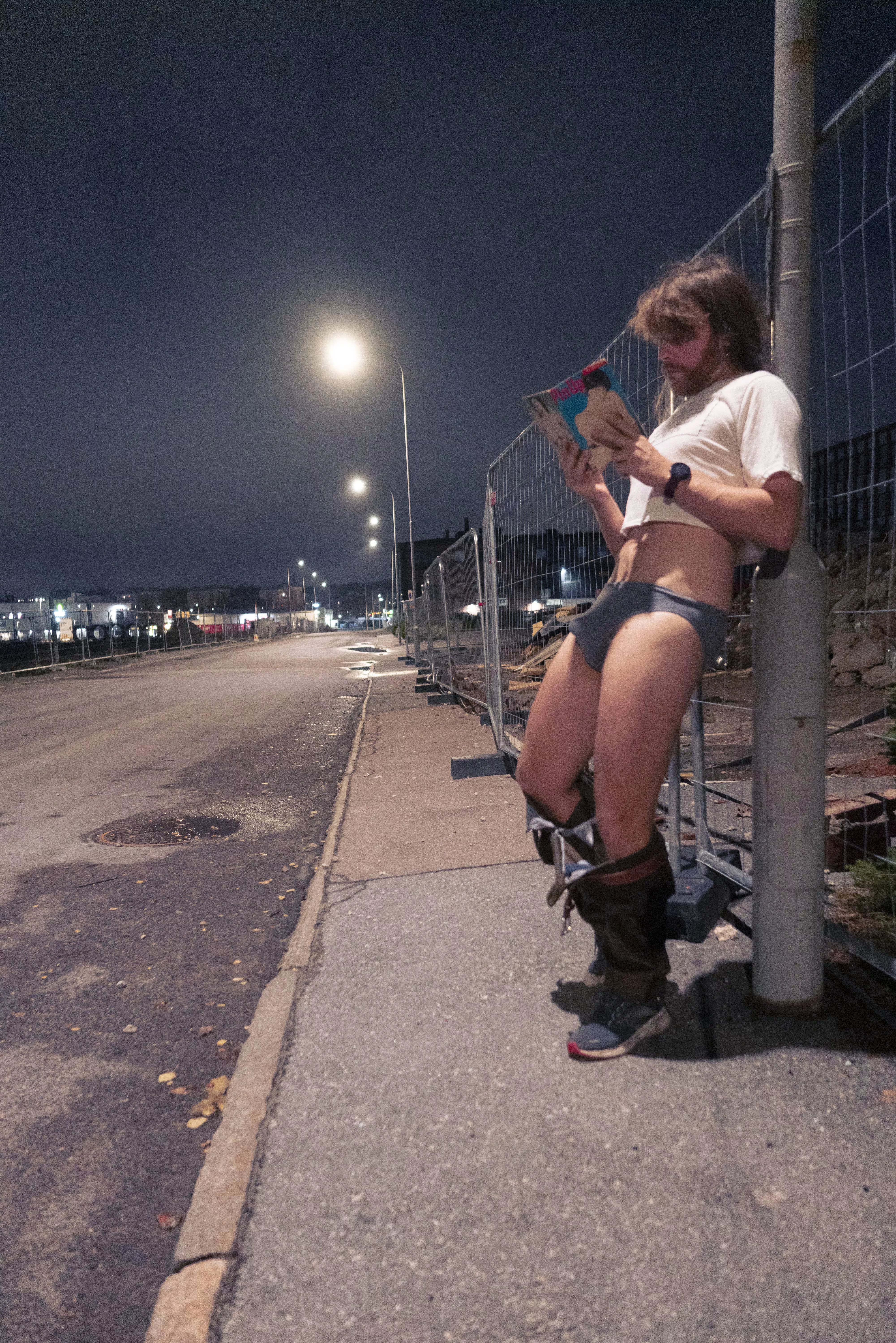 Early break in the industrial zone, dreaming of being elsewhere.