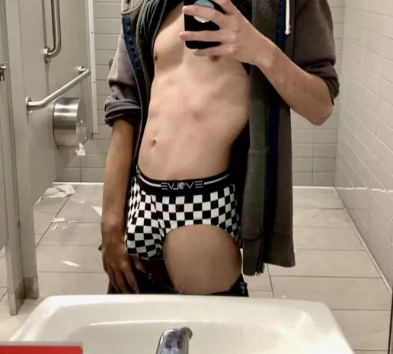Pulled my shorts down in a public bathroom…