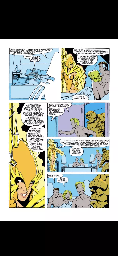 Reed Richards and Sue Storm interrupted in bed [The Uncanny X-Men #167, 1983]