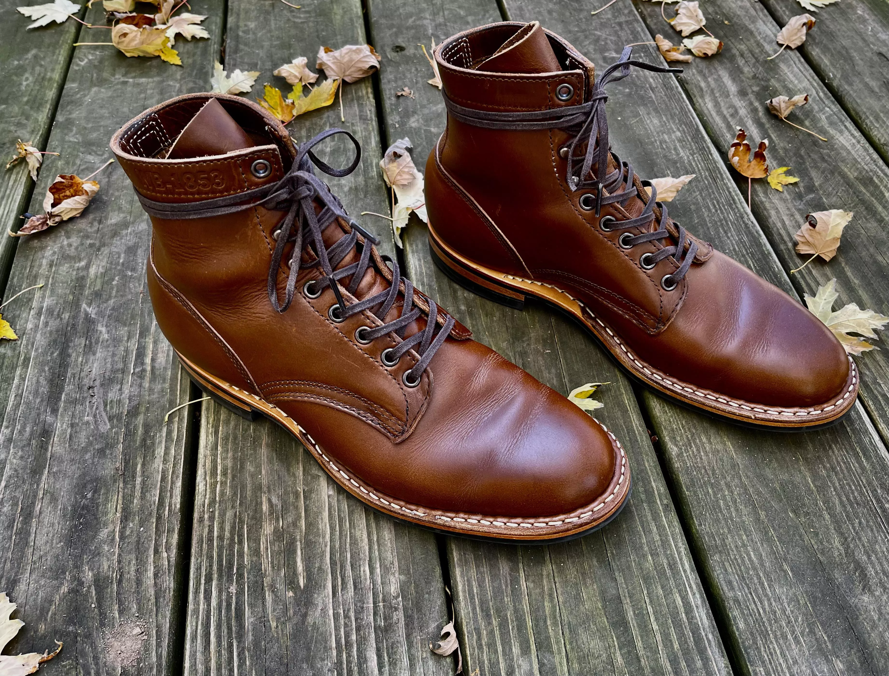 White’s MP Shermans in Horween leather after a year of wear.