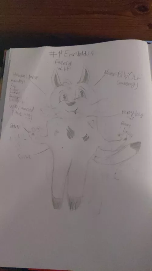 Hi! this is my first ever pencil sketch of my fursona! please note ik it's bad and I was drawing it while tired and through migraine ;w;. lemme know what u think!
