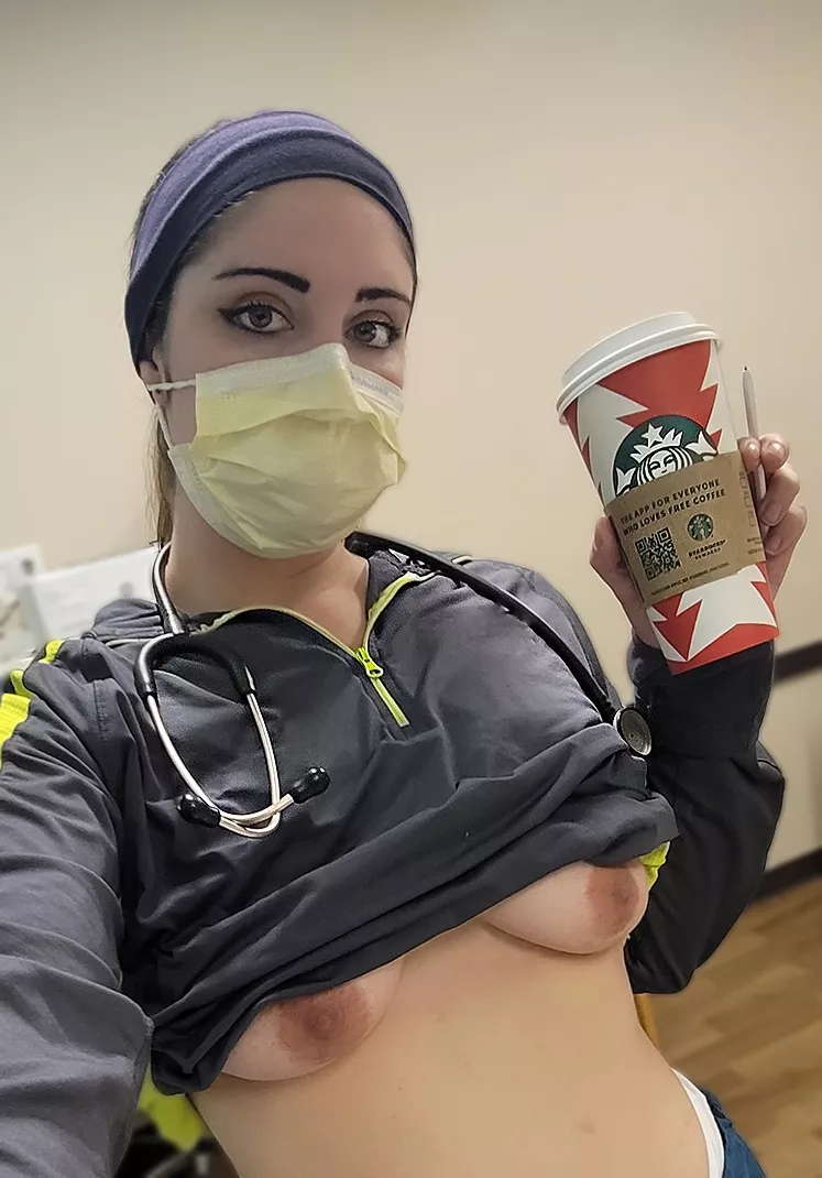 On a coffee break at work