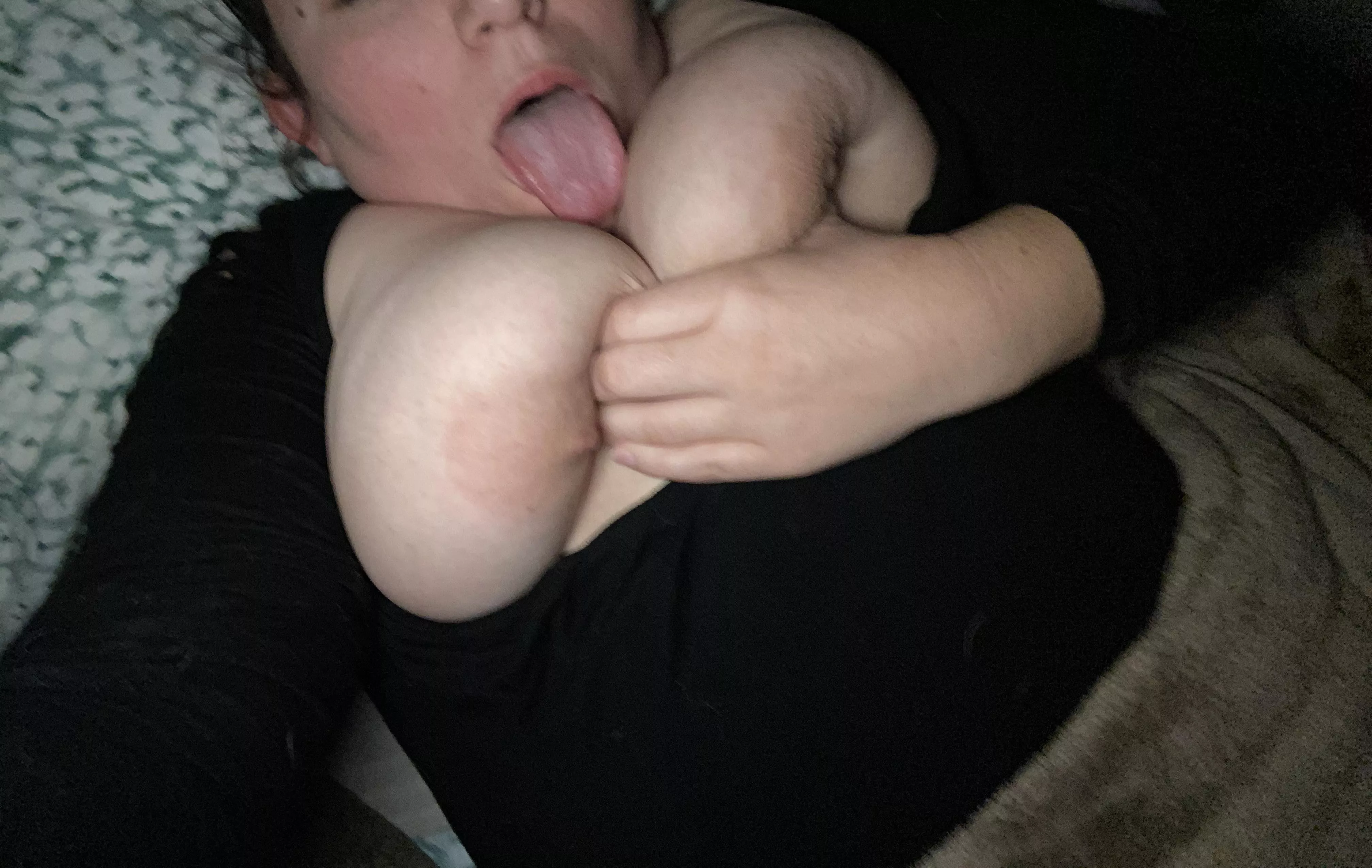 Seeing if my tongue touches my tits