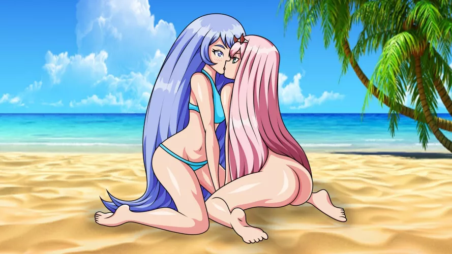 Zero Two x Nejire Hado at the beach (By ropa111) [My Hero Academia]