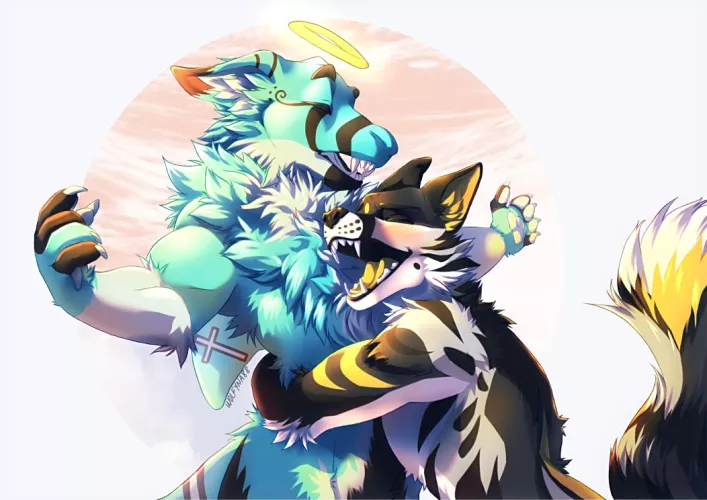 A tight, fluffy hug! (Commission)(art by me)