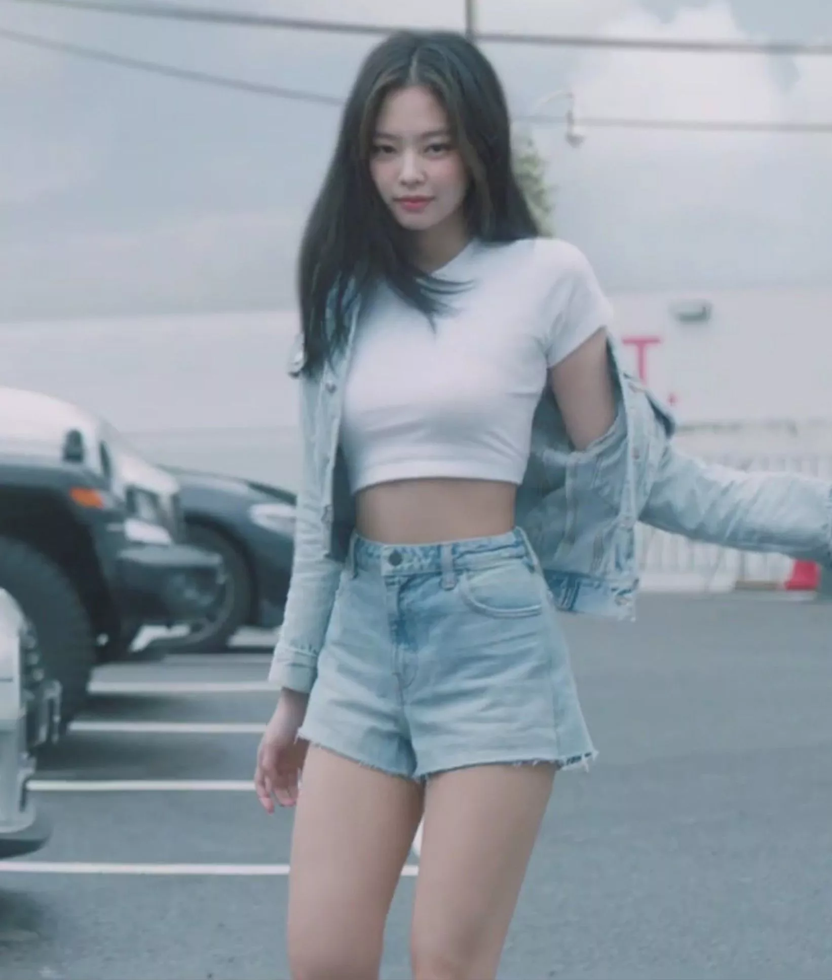 Lady in denim shorts