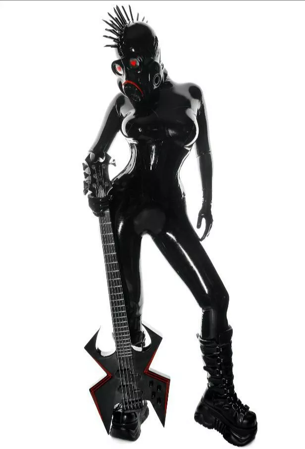 Latex ctasuit and gasmask [o]c [f] and favourite BC rich black widow guitar ¸