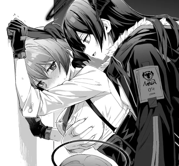 LF Mono Source: 2girls, horns, halo, breast grab, clothed