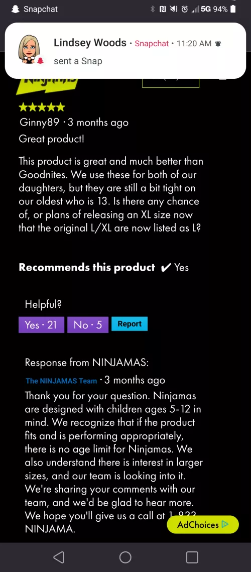 Related to the Ninjamas change from L/XL to L posted yesterday