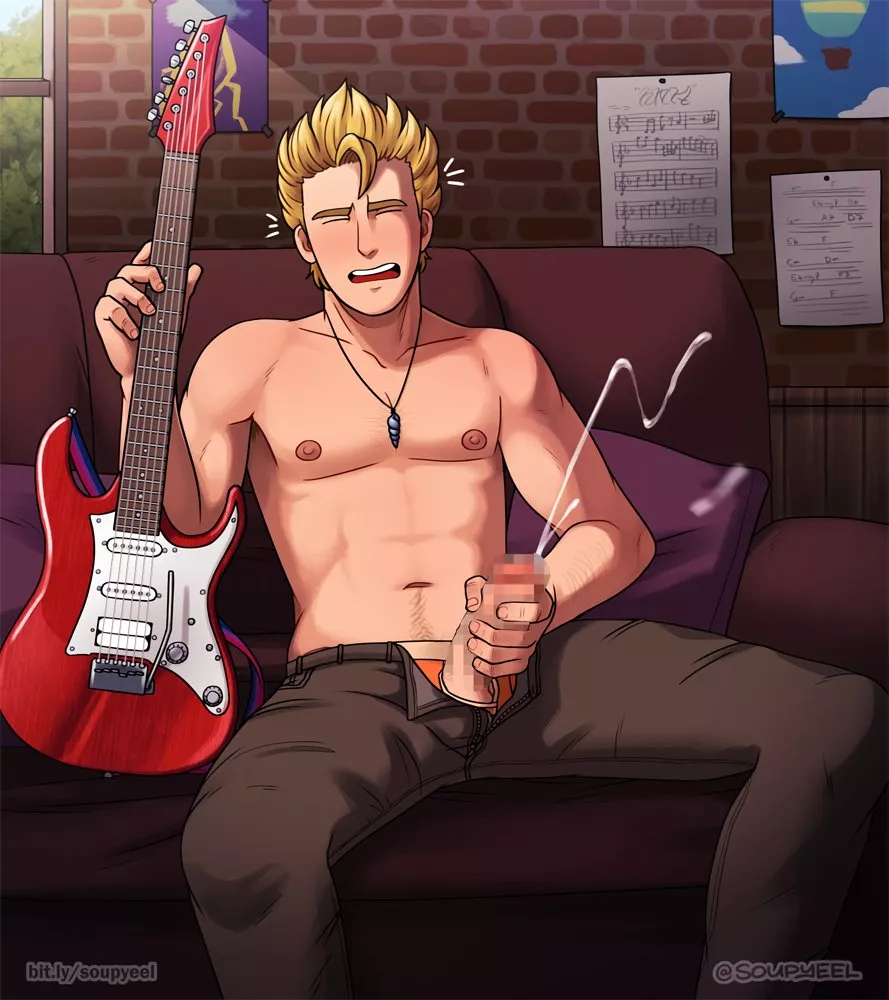 [Stardew Valley] (Soupyeel) Sam yanked his thirsty meat for his concert and have that post-nut clarity!