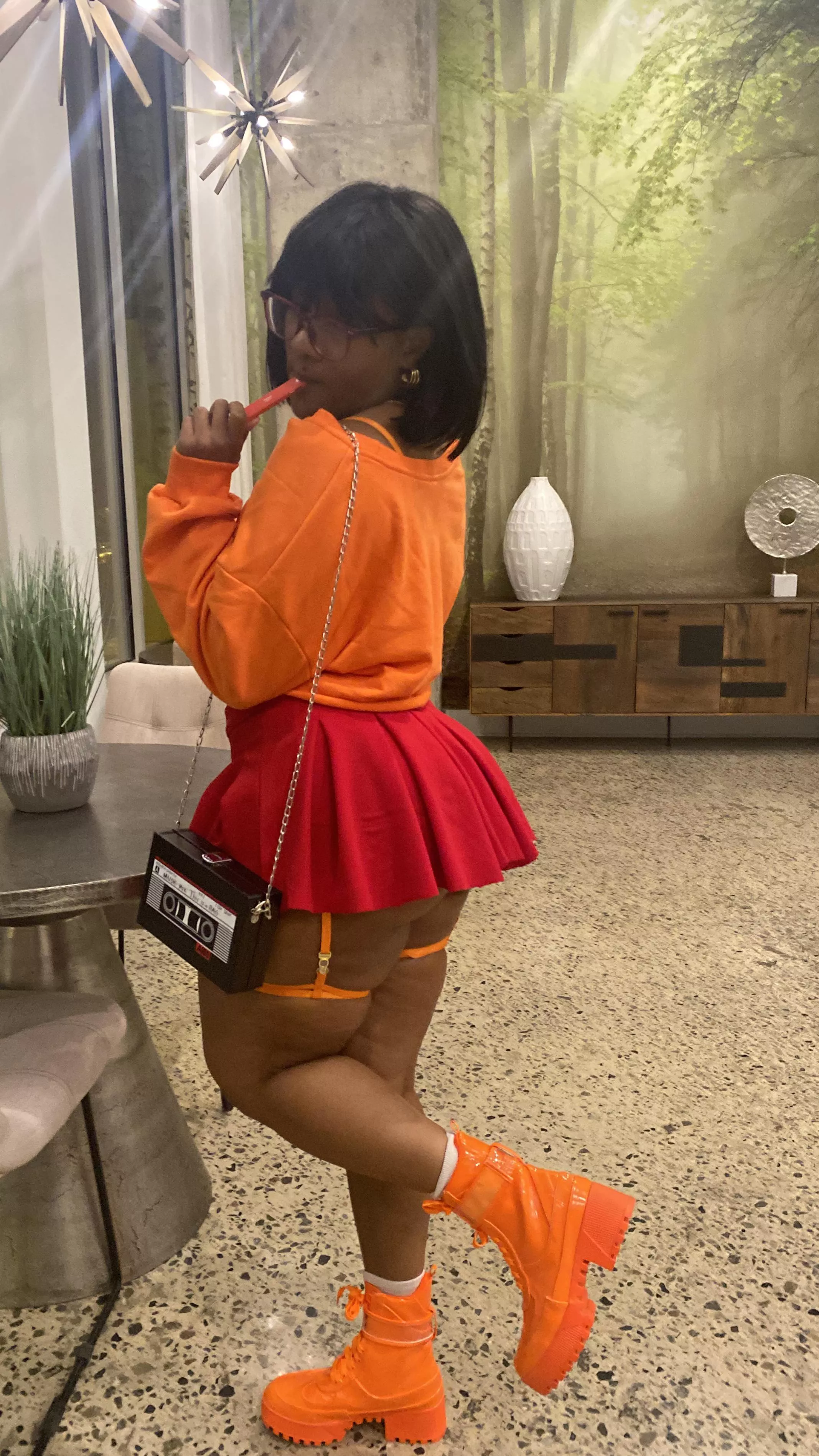 velma cosplay with sexy orange leg garters. that link is in my bio.