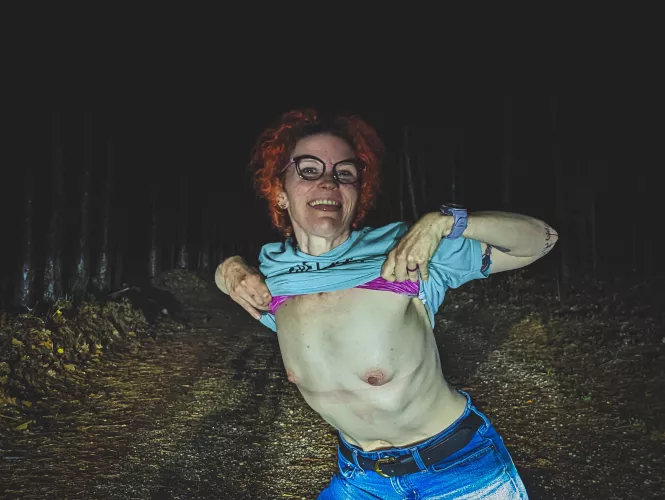 You're driving through the spooky forest and suddenly this tiny breasted goblin jumps out in front of you