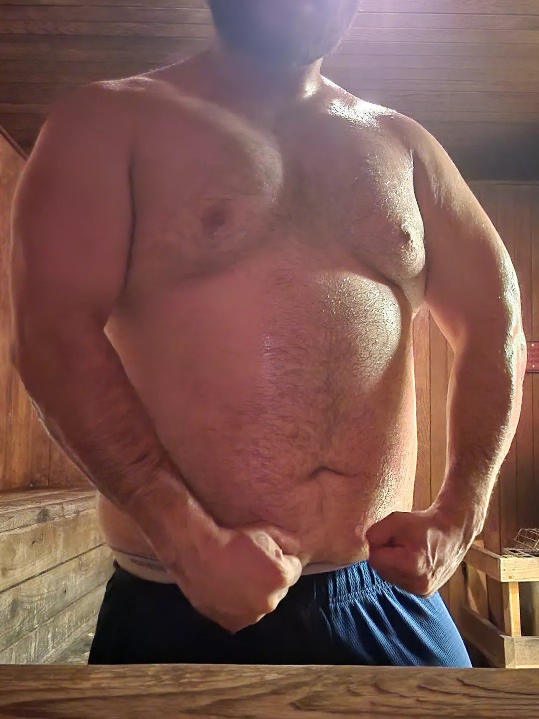 a little flexing in the sauna.. wishing soneone would come in