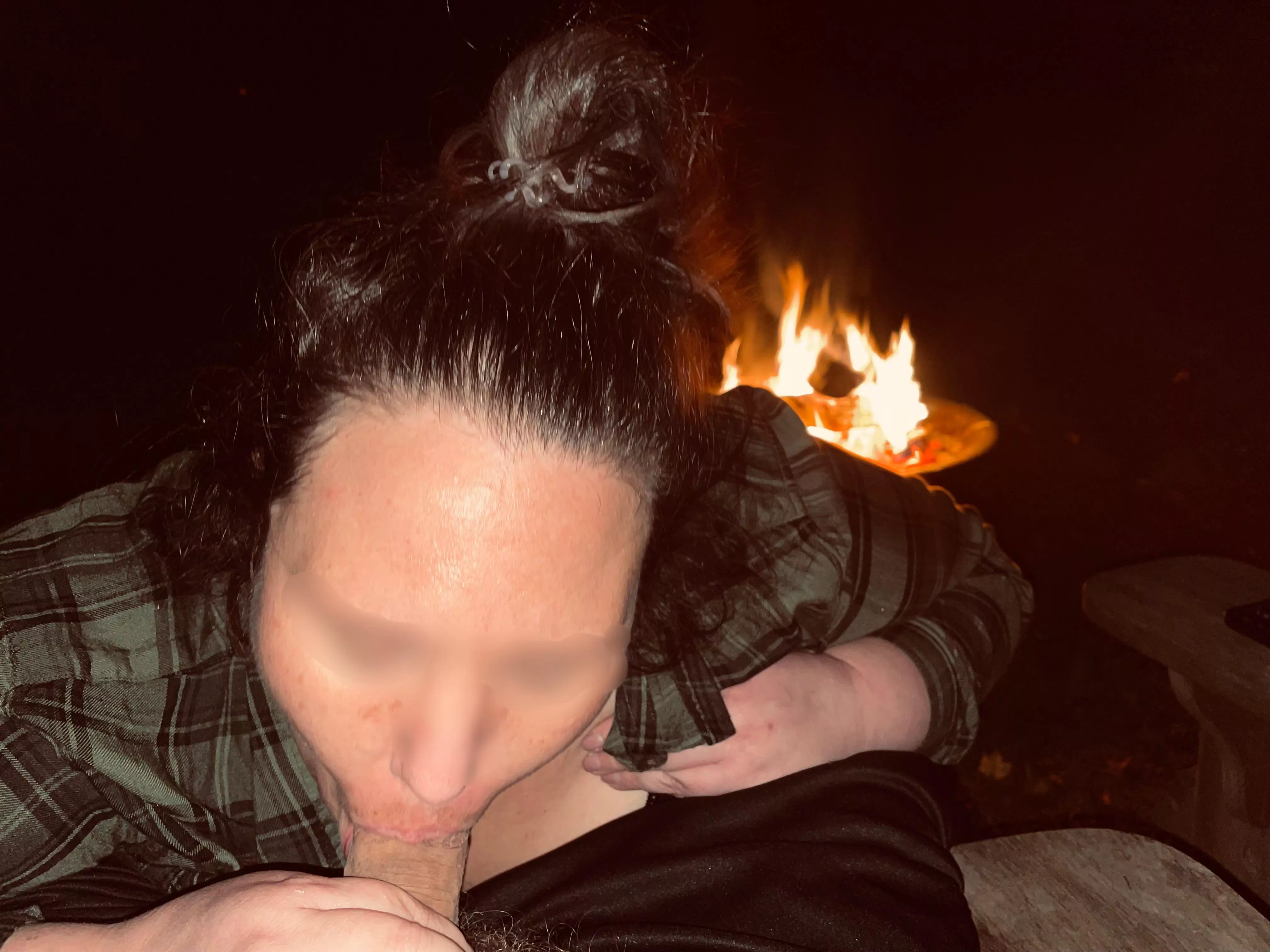 Blowing him by the fire again! I love knowing the neighbors could see us! 😉😍