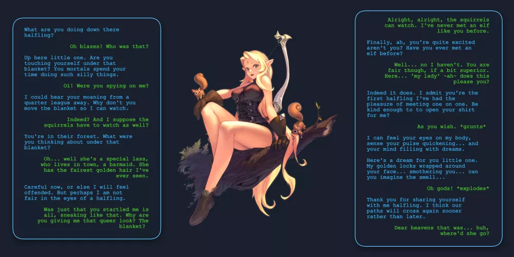 Elf finds a Hobbit jerking off in a glade in Eriador, the Third Age, colorized [M/F][Hobbit/Elf][Voyeurism][Tolkien Vibes][Interracial]