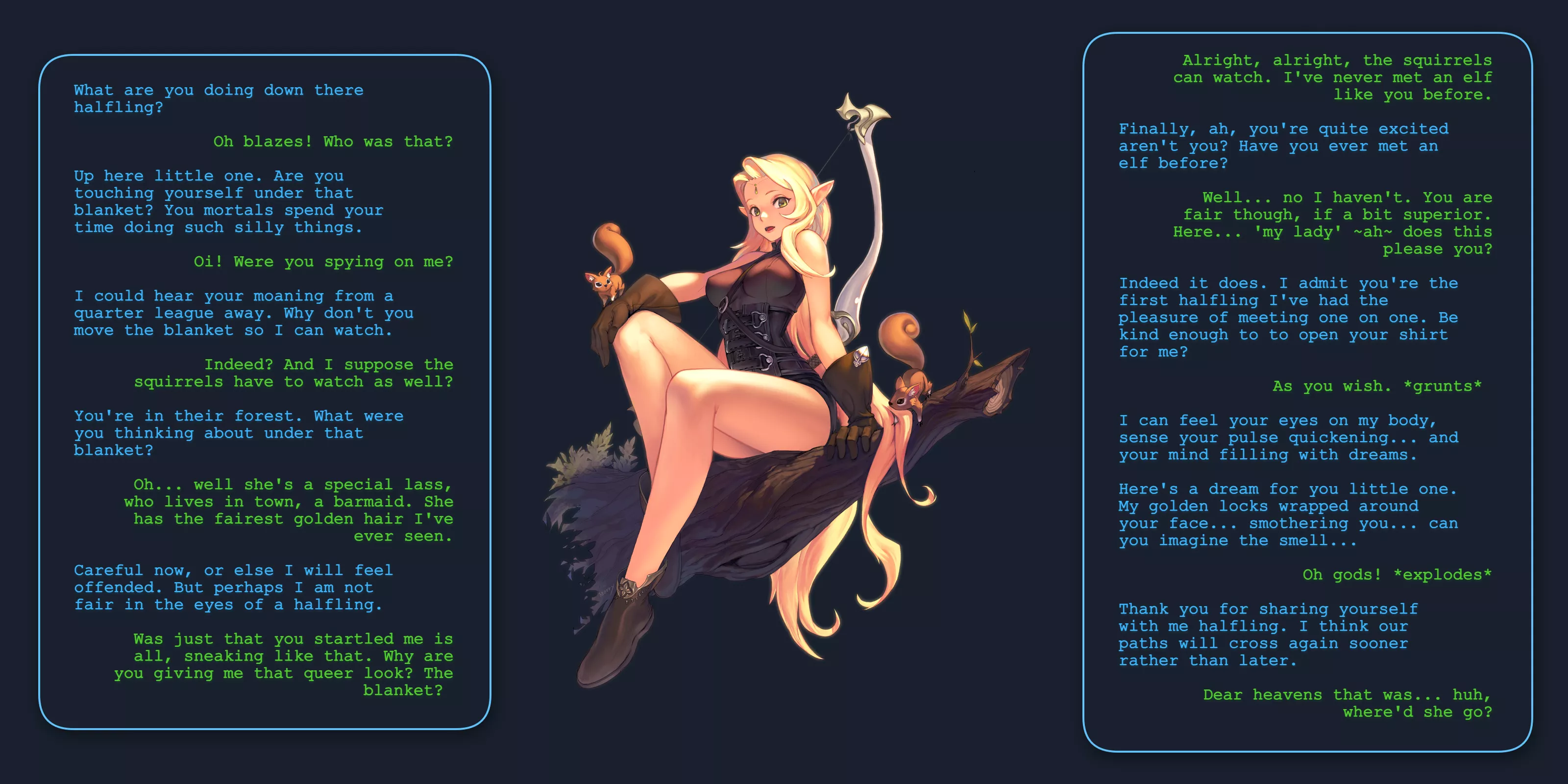 Elf finds a Hobbit jerking off in a glade in Eriador, the Third Age, colorized [M/F][Hobbit/Elf][Voyeurism][Tolkien Vibes][Interracial]