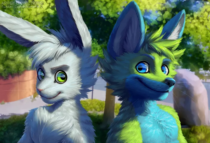 Floofy Duo! - Commission for @F0xxB0y on Twitter - Art by me
