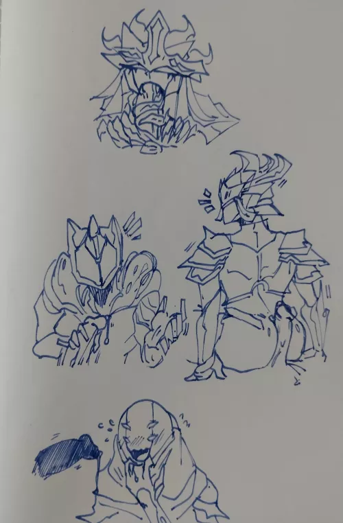 I'm going back to inking, too lazy to turn on my lappy, so have em! Sorry if the lines confuses you! [Ivara Skathi][Saryn][Gara Prime][Wisp+mouth]