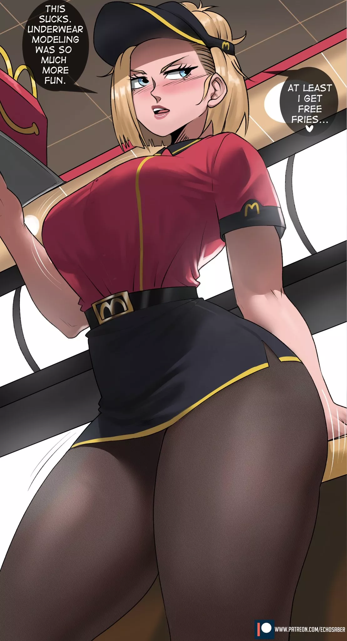 Android 18's new job (Echo Saber) [Dragon Ball]