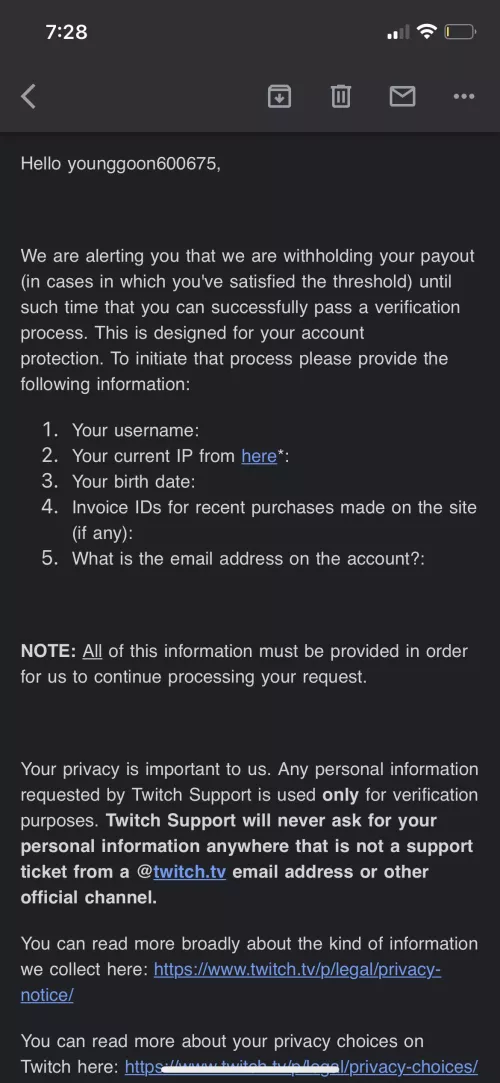 Anyone else ever have this problem? Twitch stopped my payout and put it on hold and can’t change payment , says to contact support . I contact them to get this . I sent in what they asked and never got a reply. Help !