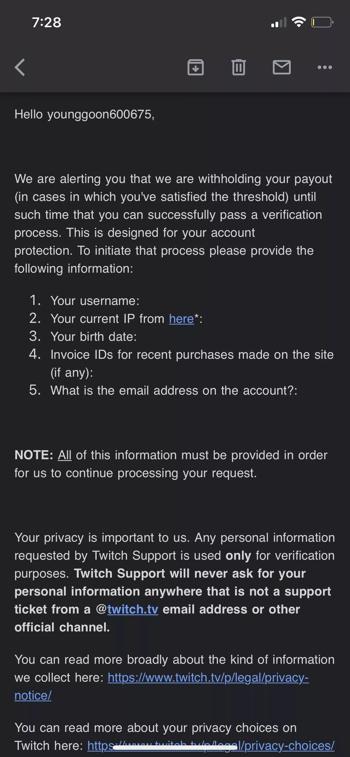 Anyone else ever have this problem? Twitch stopped my payout and put it on hold and can’t change payment , says to contact support . I contact them to get this . I sent in what they asked and never got a reply. Help !