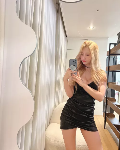 Blonde in a black dress