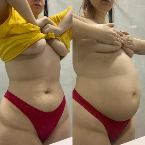 My belly before and after 2l of water and 0,5 of black hot tea 😌