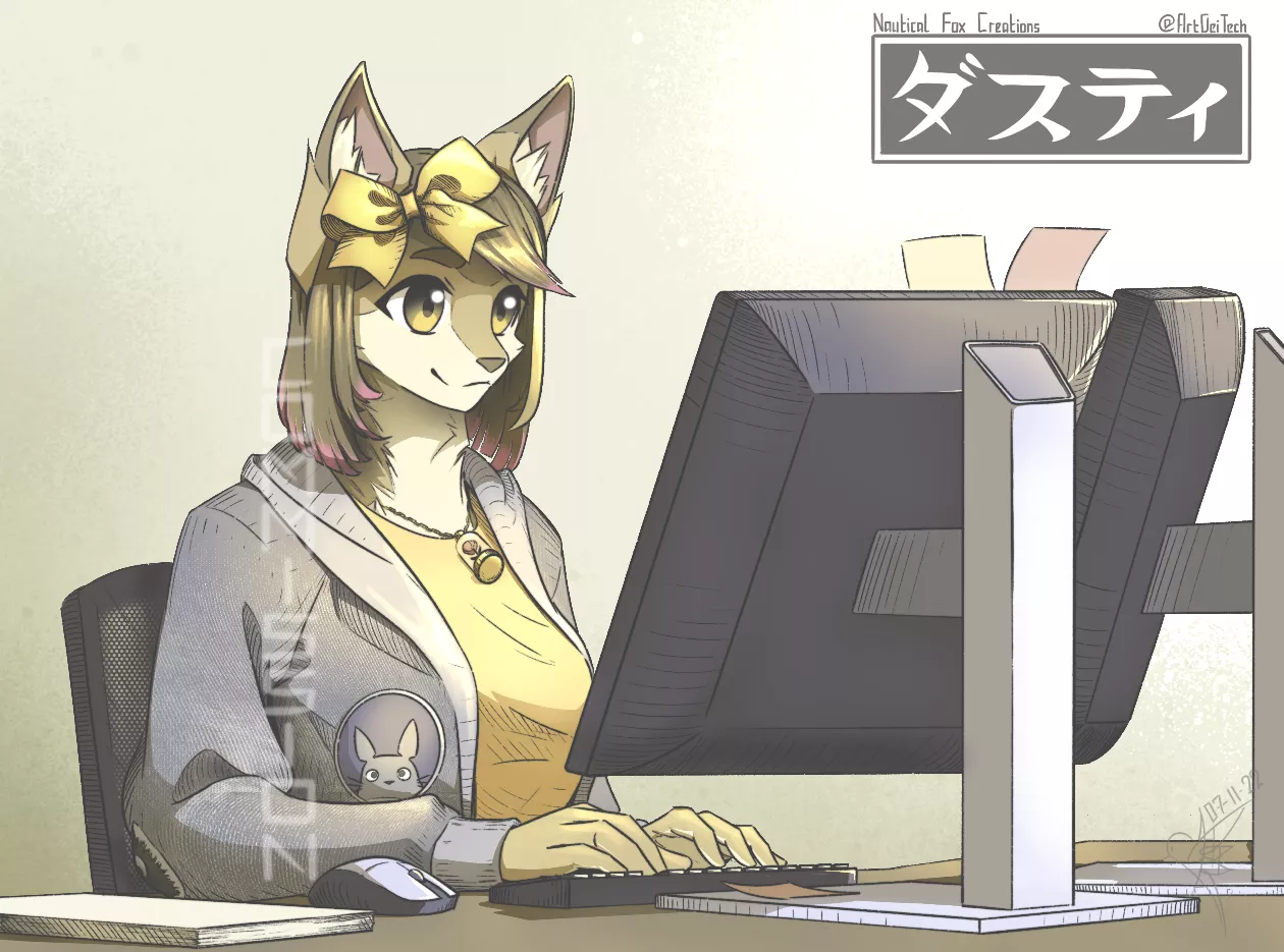 [OC] Busy at work, commission for Nautical Fox Creations, drawn by me (@ArtDeiTech)