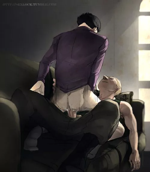 Sherlock Holmes looking like Victor from Arcane, sat on John Watson's dick until he post-nut clarity inside Sherlock. (Sexlock Tumblr)