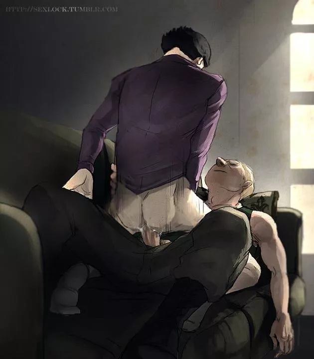 Sherlock Holmes looking like Victor from Arcane, sat on John Watson's dick until he post-nut clarity inside Sherlock. (Sexlock Tumblr)