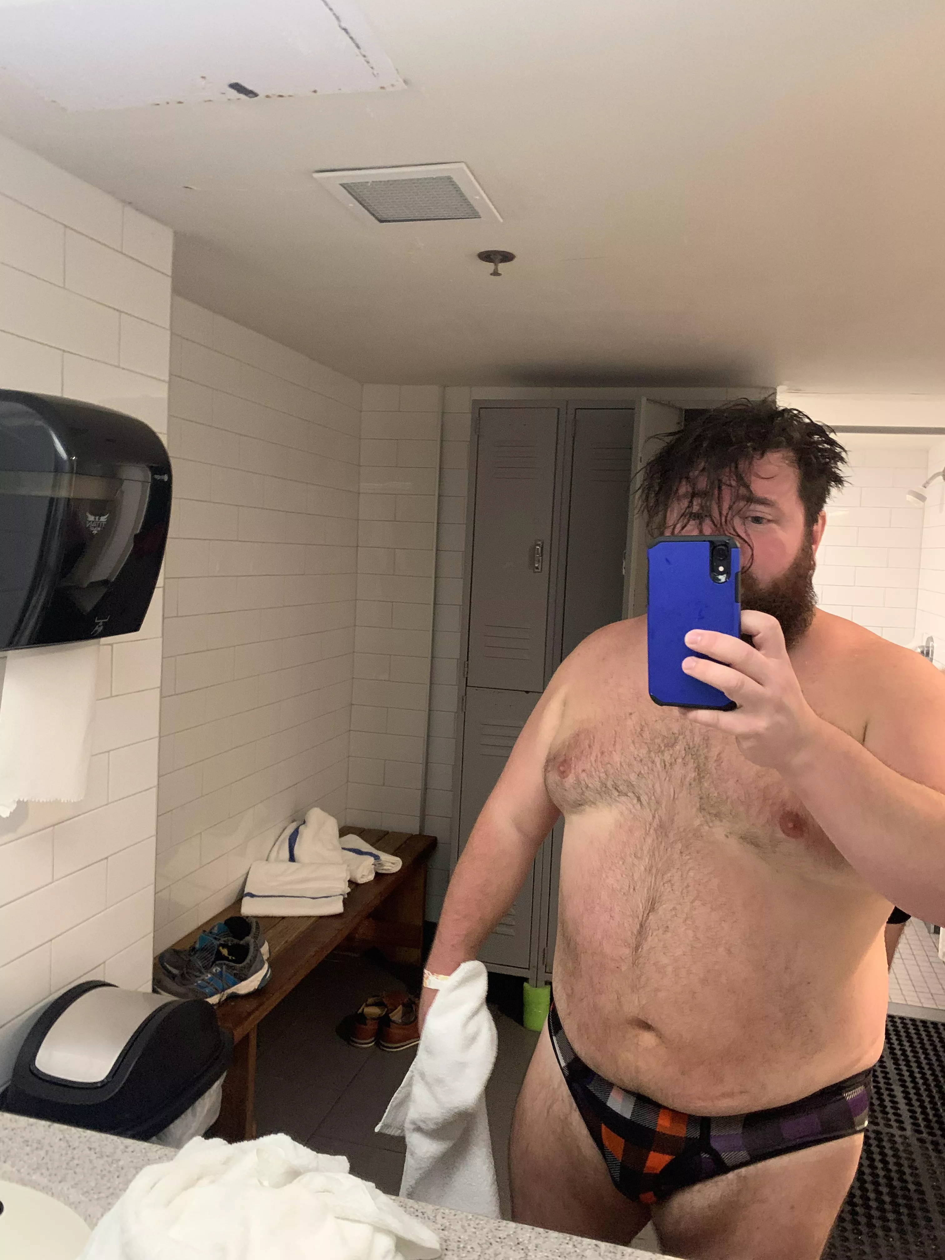 Snuck into a hotel pool and swam in my briefs.