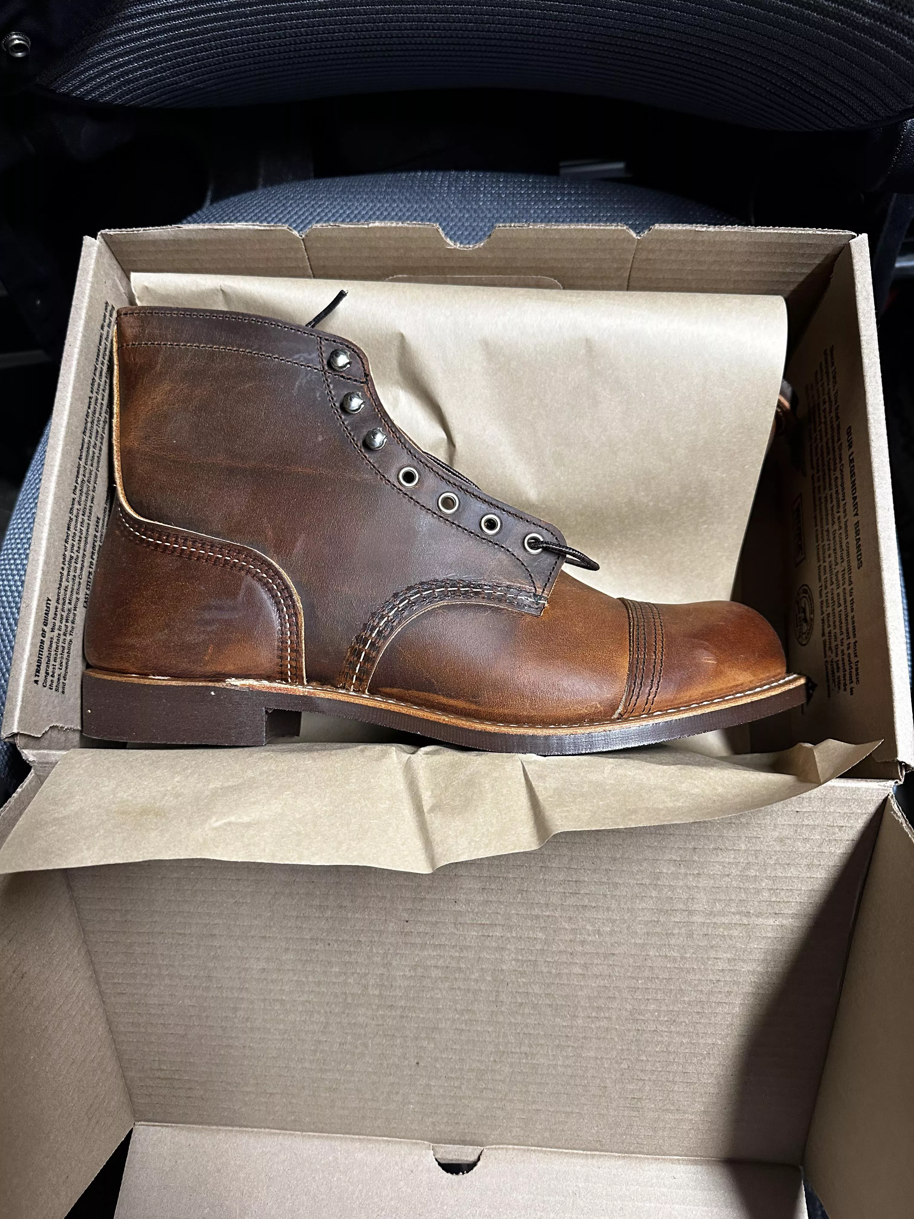 This is pair 9 in my boot collection. I have 2 pairs of Whites Moc toe boots a pair of Dr Martens a pair of Solovairs a pair of Thursday Captions a pair of Red Backs a pair of Ariat lacers a pair of Ariat cowboy boots an now a pair of Iron Rangers