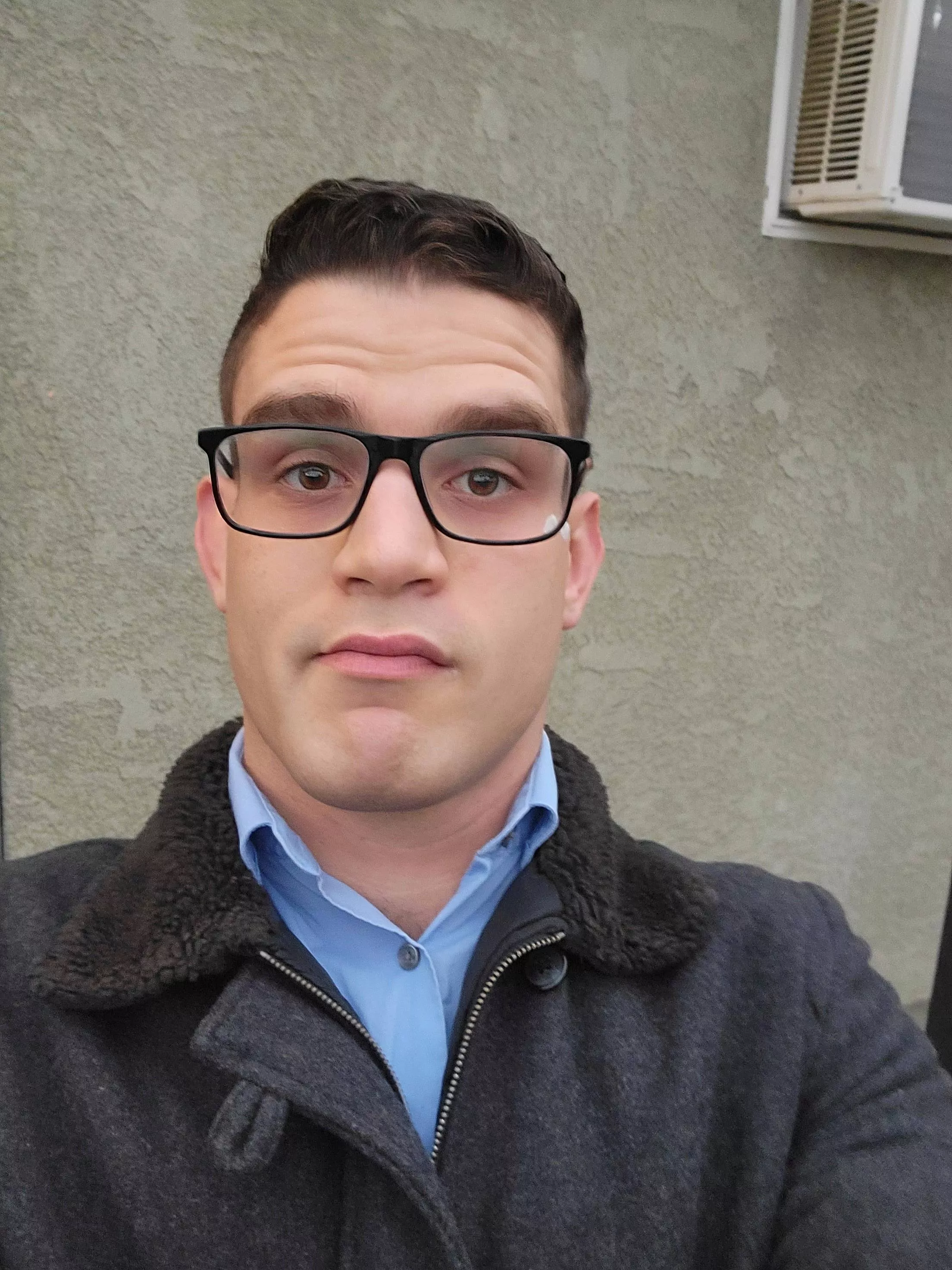 Tried to take a nice selfie, only to realize I missed shaving cream under my glasses 😂