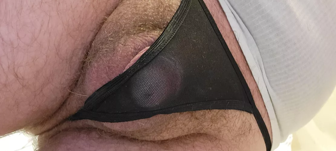 {35} trying on my wifes g-string