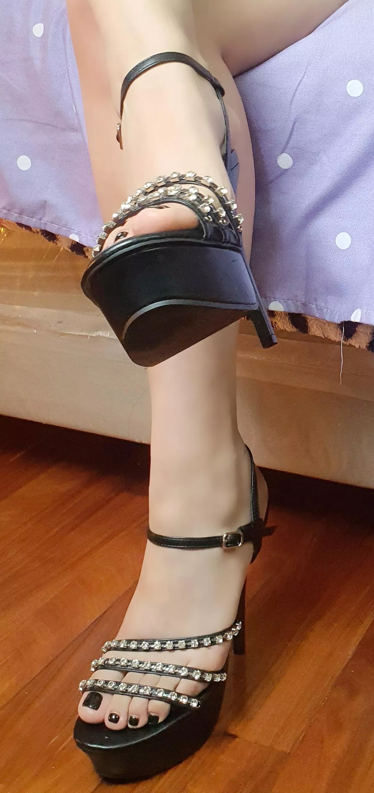 Black rhinestone platform heels
