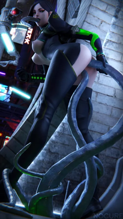 Caught and used by tentacles in an alley