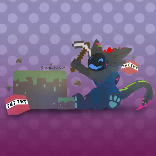 got a custom player model of my fursona into mc so i drew this [Art by me]