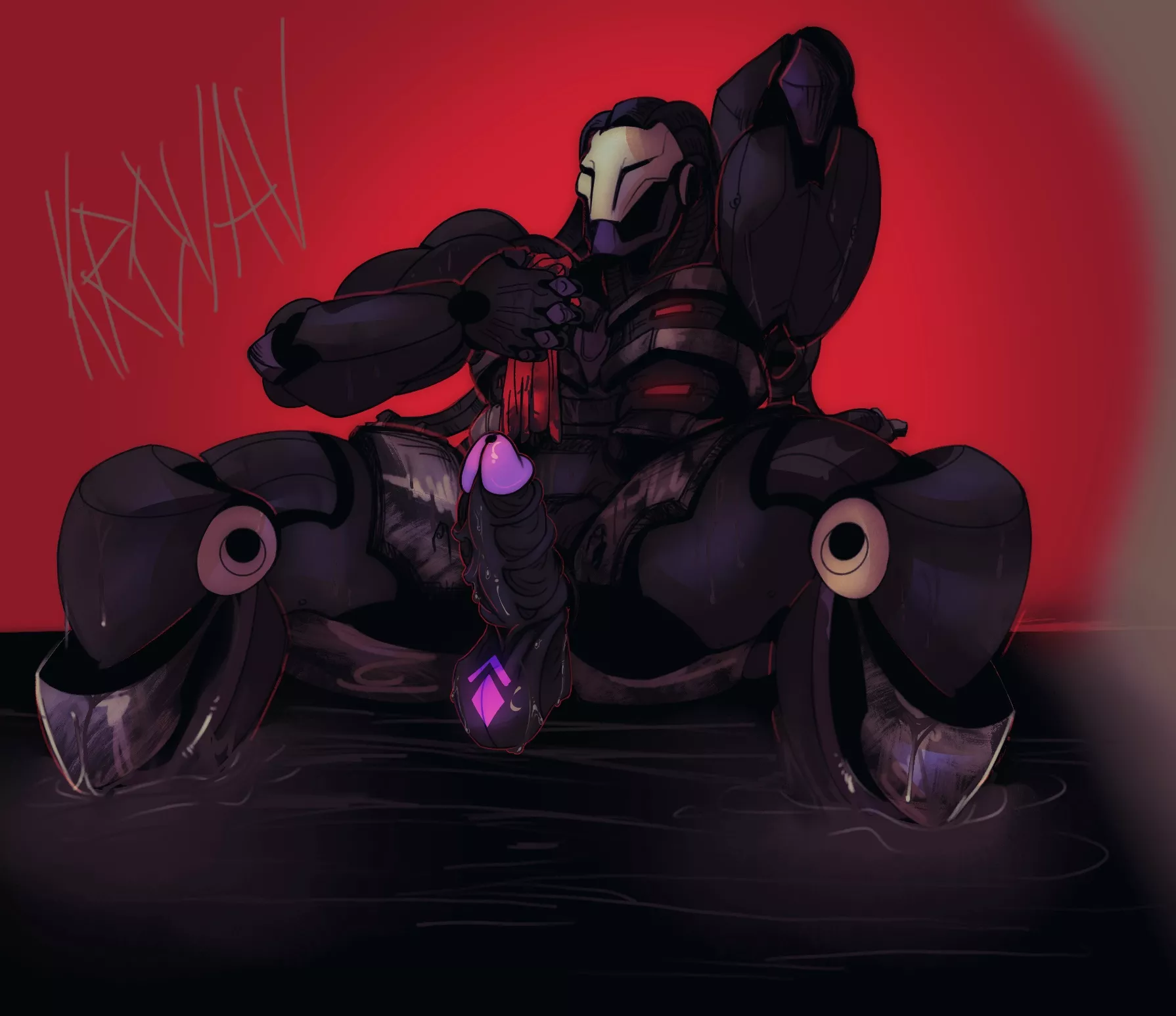 gratuitous view of an omnic-friendly oil bath while Ramattra rests up for his launch