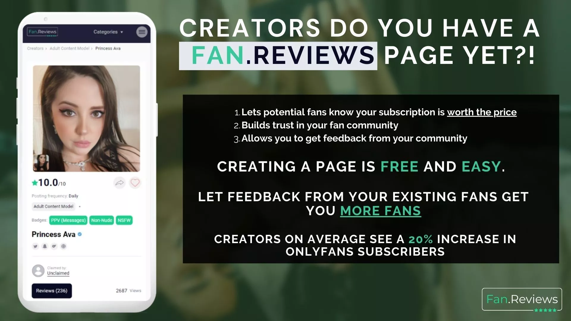 Hey Creators👋 We are FanReviews - a new platform to Build up your Reputation and Boost your overall Perfomance✨Create your Page for Free via the Link Below in the Comments⬇️ We are already waiting💕