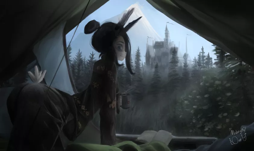 Hike with bunny (art by me)