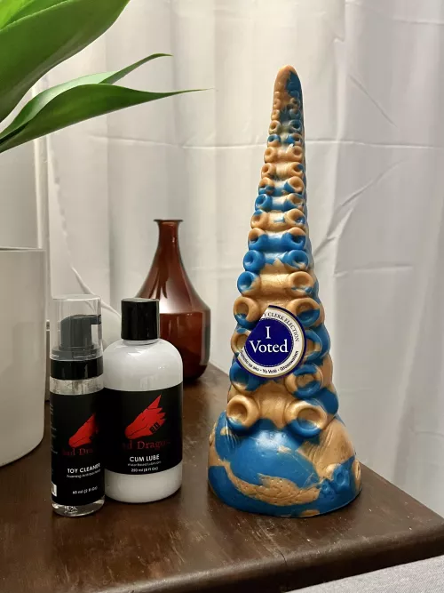 I voted! To celebrate I got my first BD toy in the mail, Large IKA medium softness.