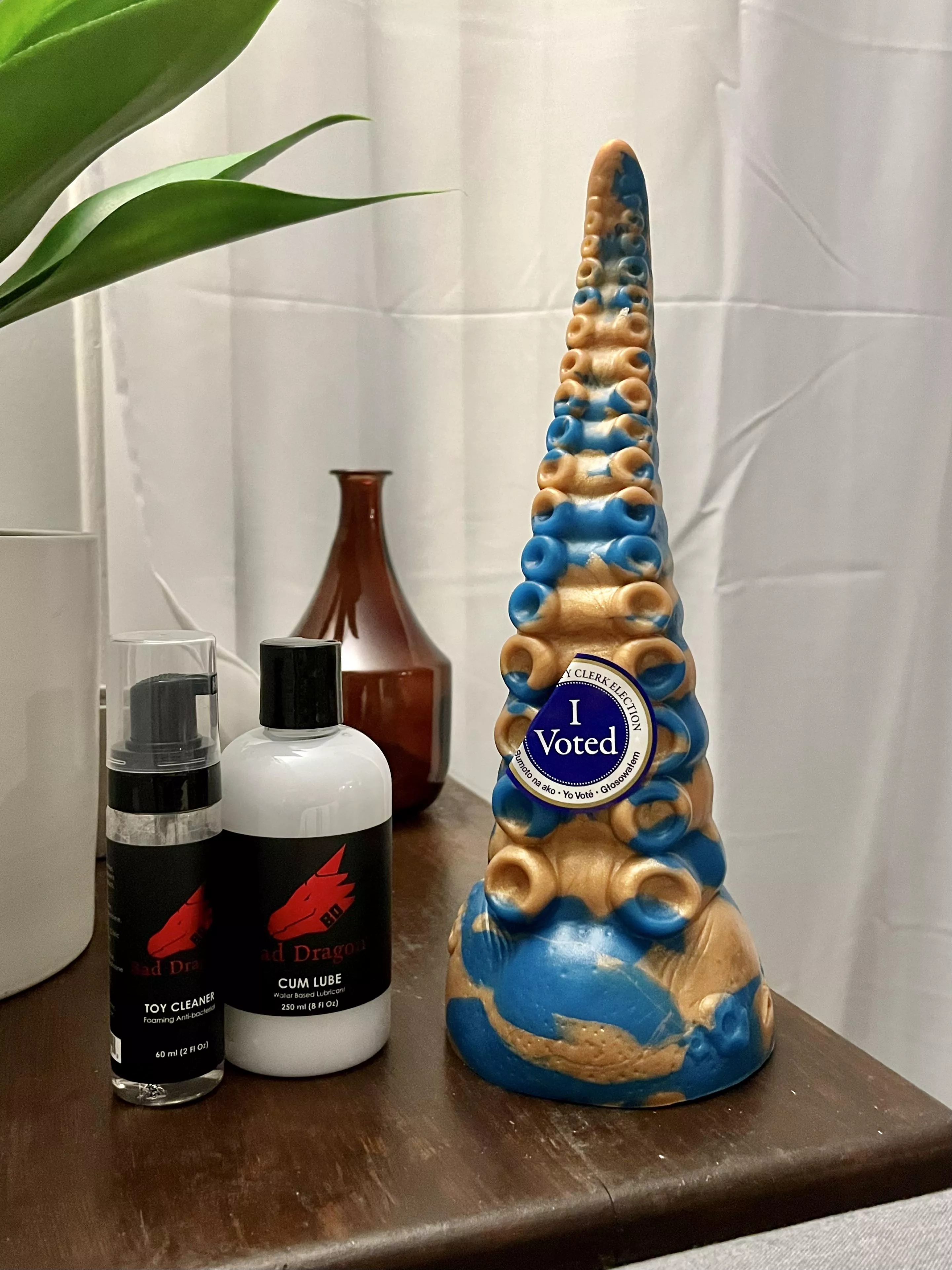 I voted! To celebrate I got my first BD toy in the mail, Large IKA medium softness.