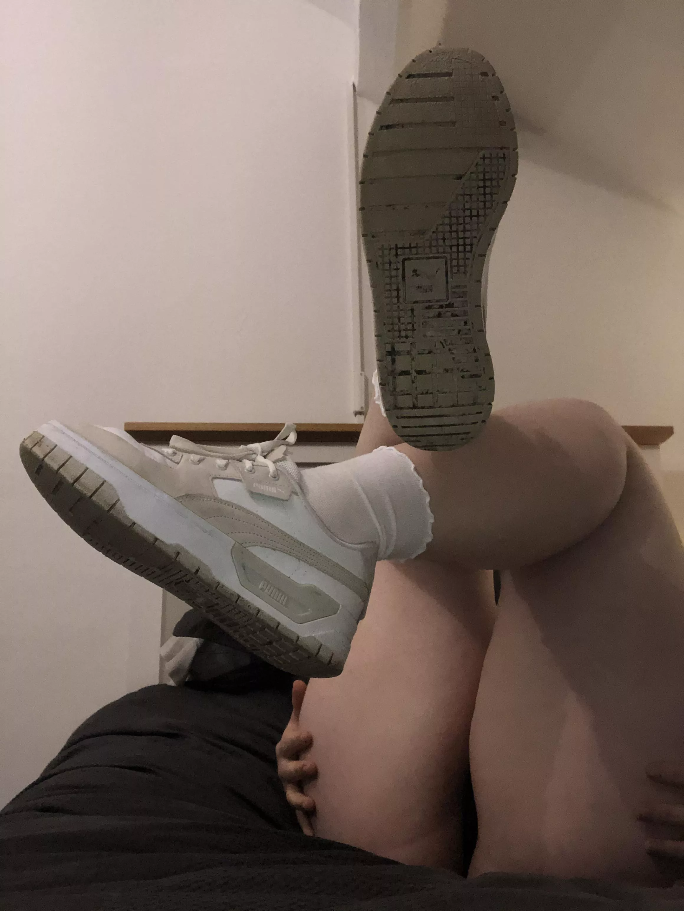 I’ve been getting my pretty frilly white socks nice and sweaty for you in my trainers, come get them😉 [UK only]