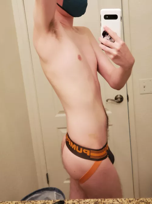 My boyfriend bought me a sexy new jock to walk around the house in. I wonder how he plans to fuck me with this strap on 😋