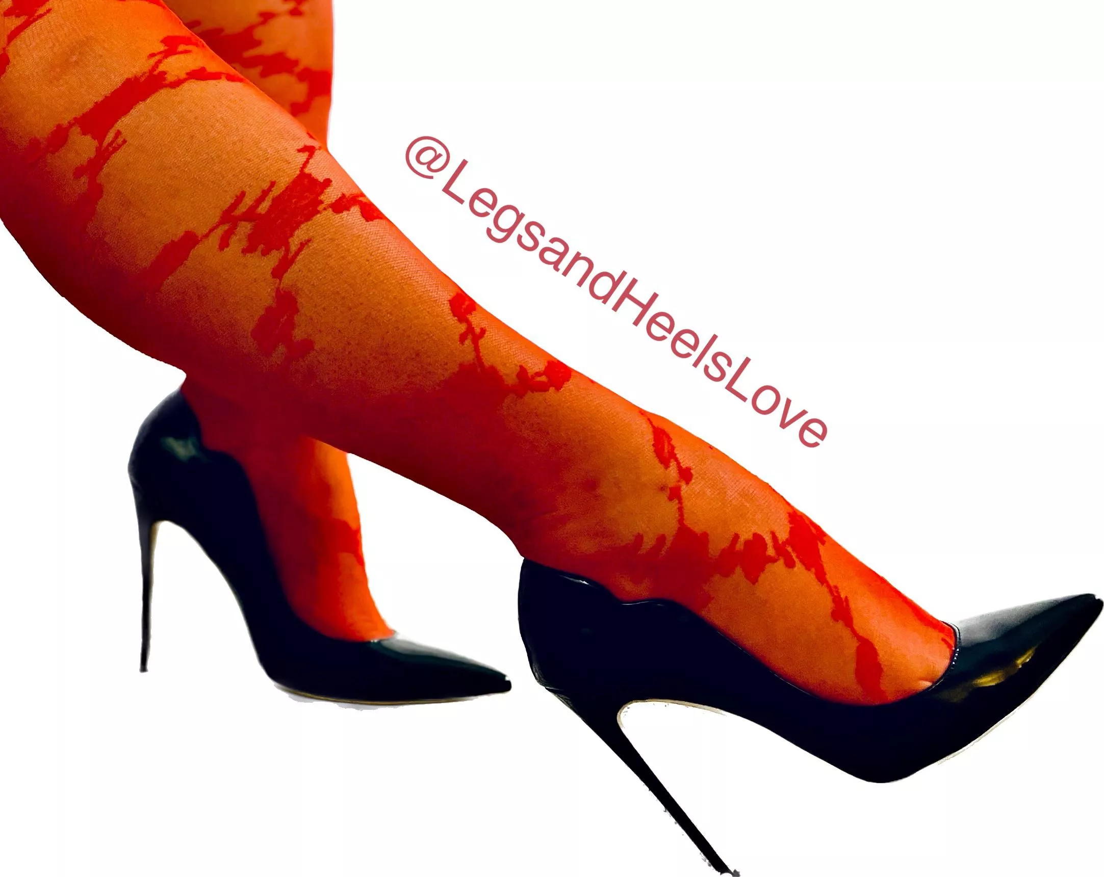 Red pattern nylons and new pumps.