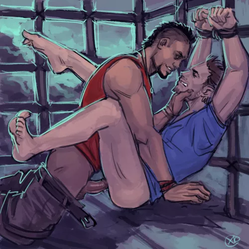 Vaar fucks Jason like a sex slave inside the bamboo cage, tied up, very kinky