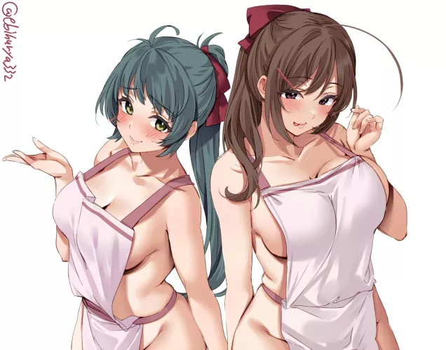 Mamiya & Irako in naked aprons (Ebifurya) [KanColle]