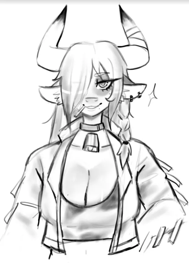 Sketch of a cowgirl! should i color her? (art by me @puffyrin on twitter)