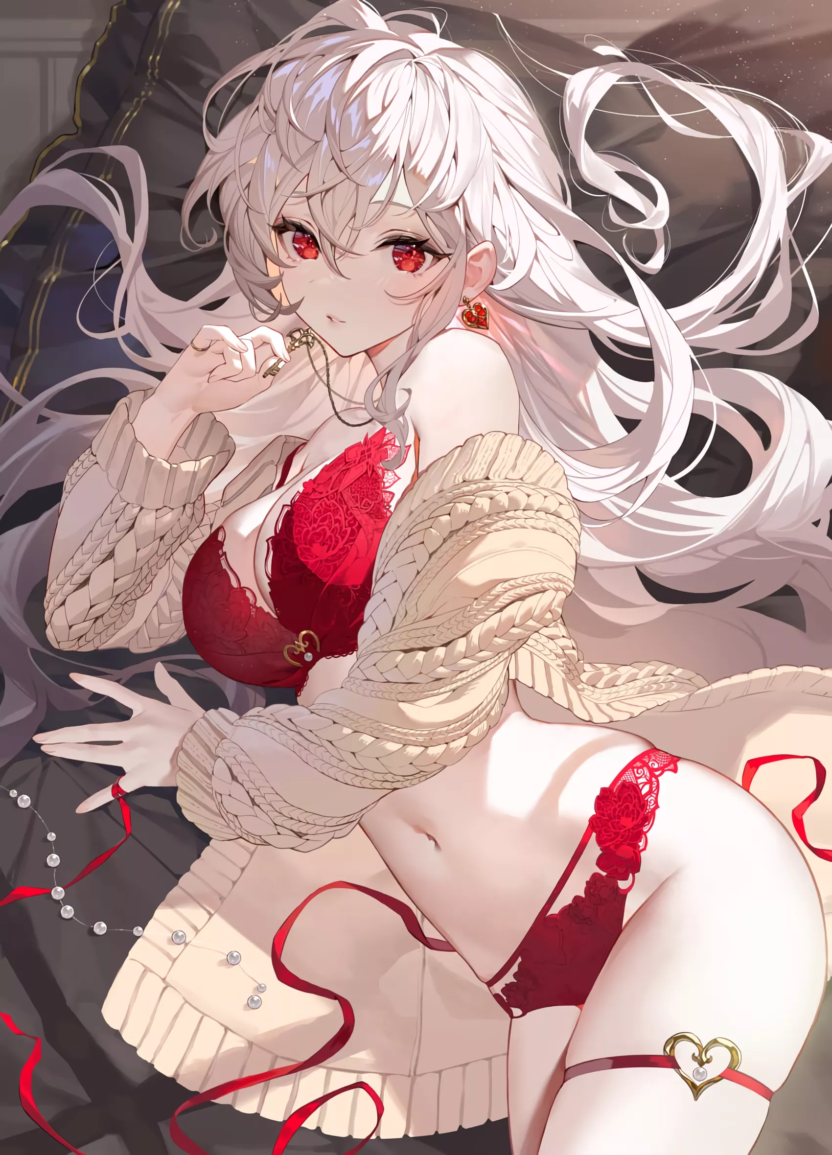 Lucent Red Lingerie and Cardigan (teffish) [Original]